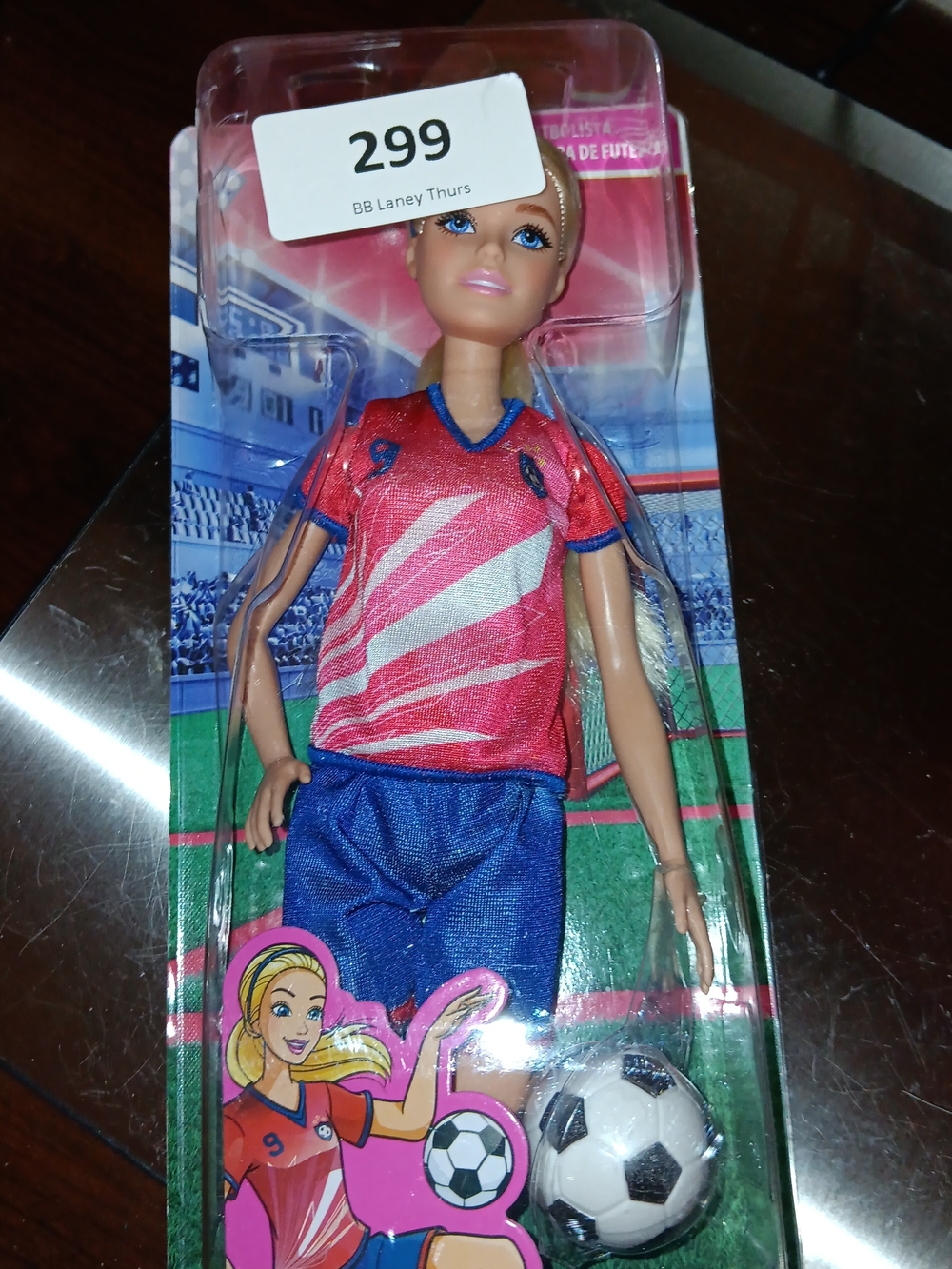 #132 Barbie Pink and Blue Soccer Doll with Ball